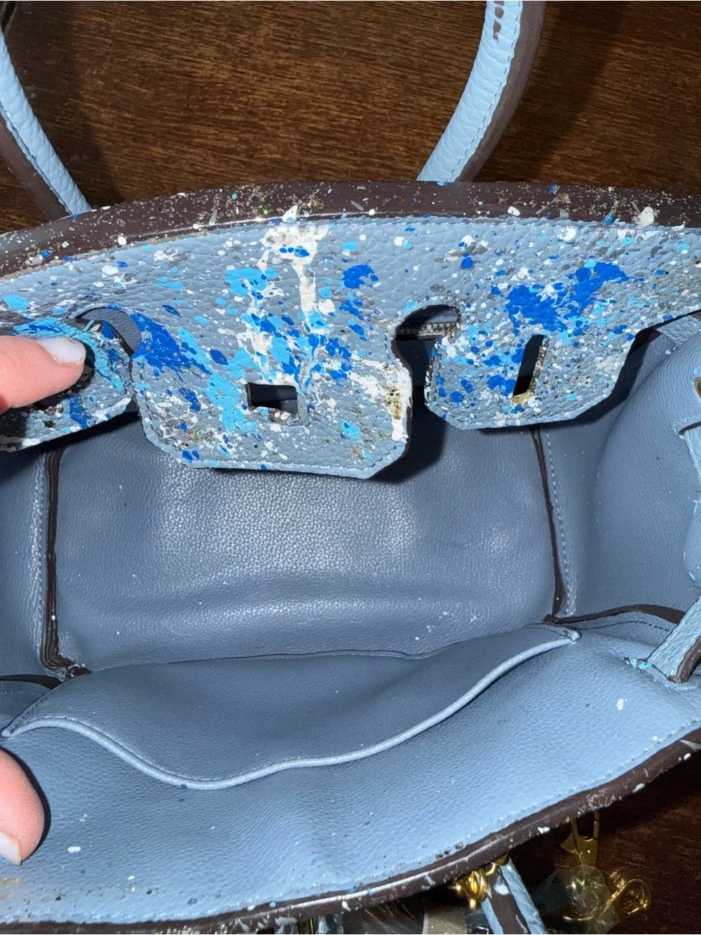 EUC Anca Barbu original hand painted Nicole satchel bag Hamsa pattern w/2 straps